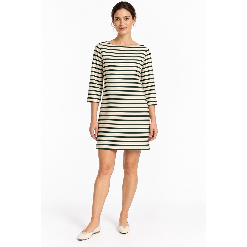 J.Crew Collection Silk Mariner Dress 8 Green Cream Striped Boatneck Shift
